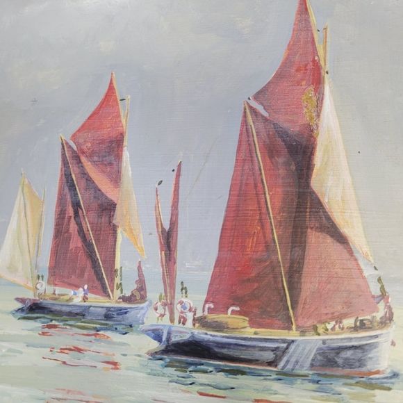 Original Seascape Oil Painting by D.Bodrah Sailing the Waters Vtg Art Wood Frame - Picture 7 of 13